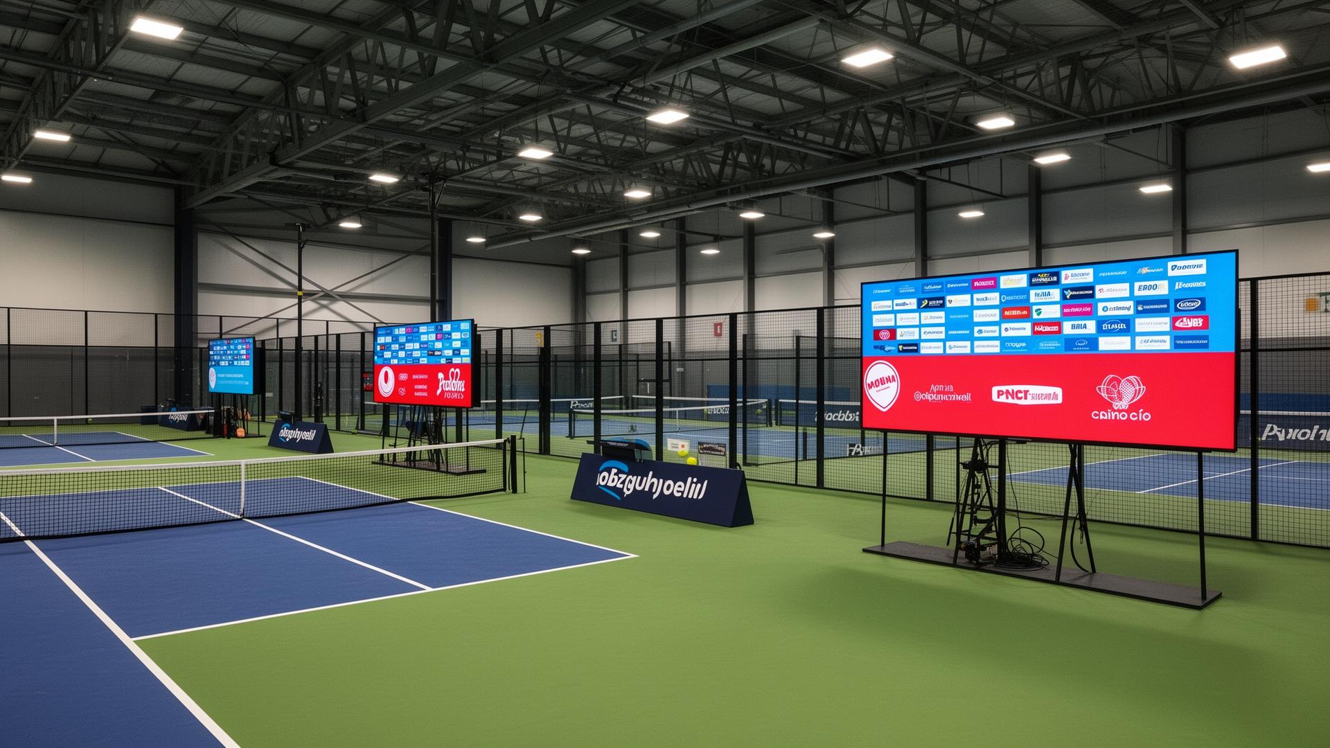 Sponsor banners and replay display on a CourtSpark court